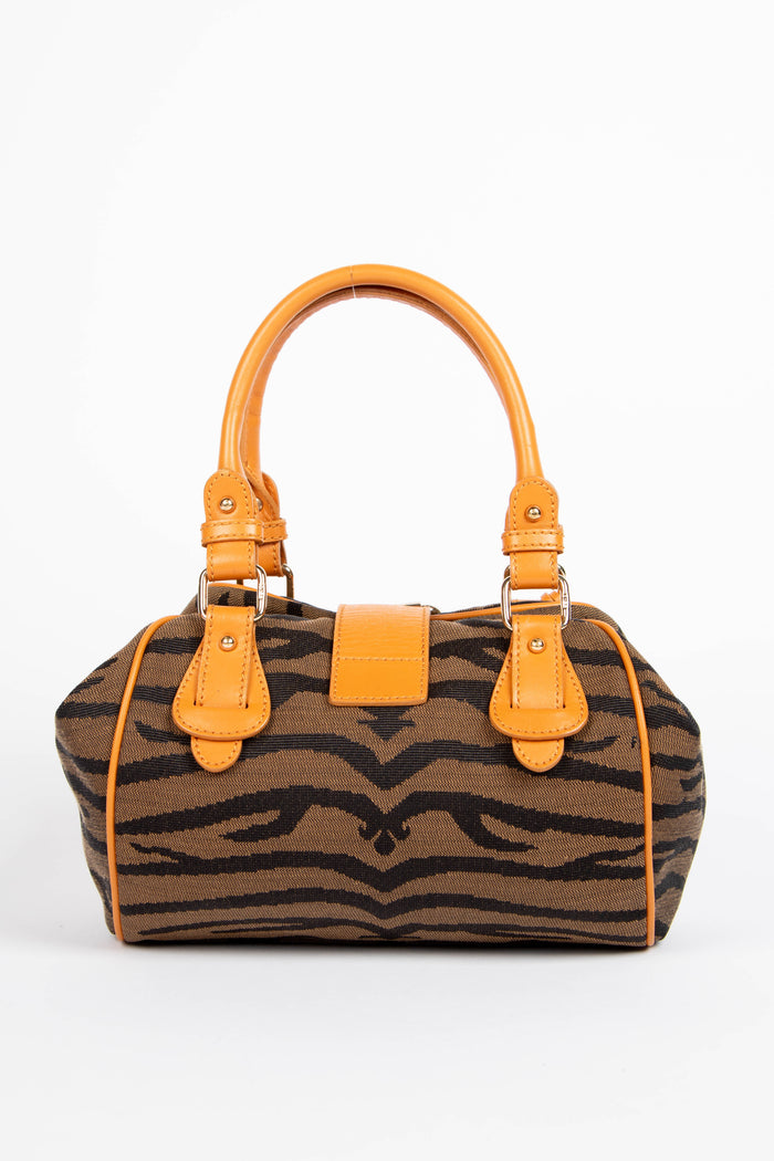 Vintage Fendi Tiger Print Canvas Top Handle Bag