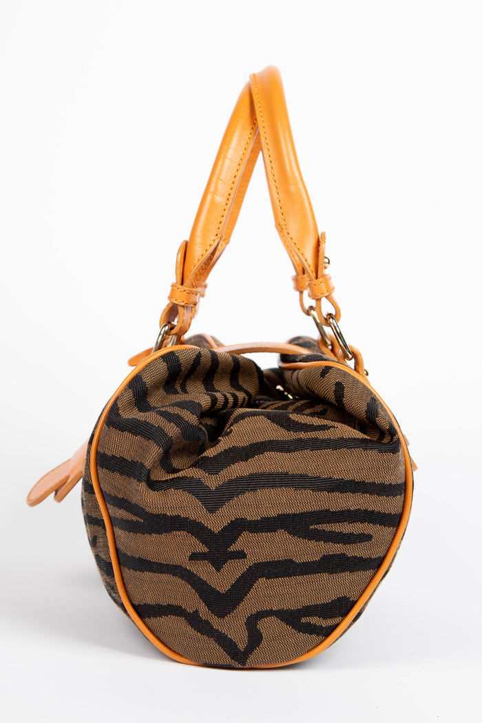 Vintage Fendi Tiger Print Canvas Top Handle Bag