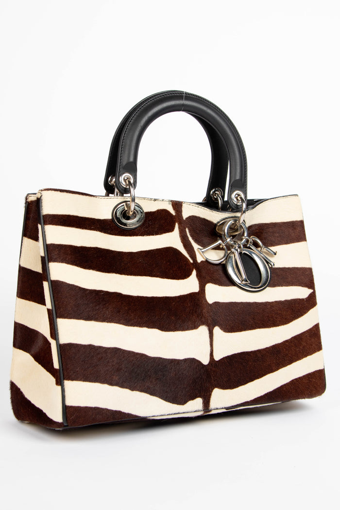 2000s Christian Dior Animal Print Pony Hair Large Lady Dior