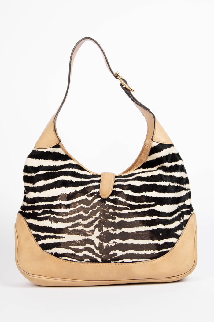 Vintage Gucci Zebra Print Pony Hair Jackie Shoulder Bag