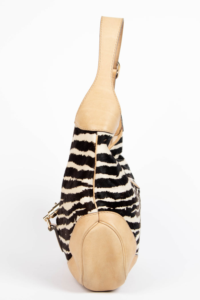 Vintage Gucci Zebra Print Pony Hair Jackie Shoulder Bag