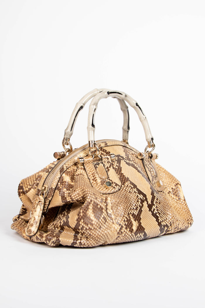 2000s Gucci Snakeskin Bamboo Top Handle Bag