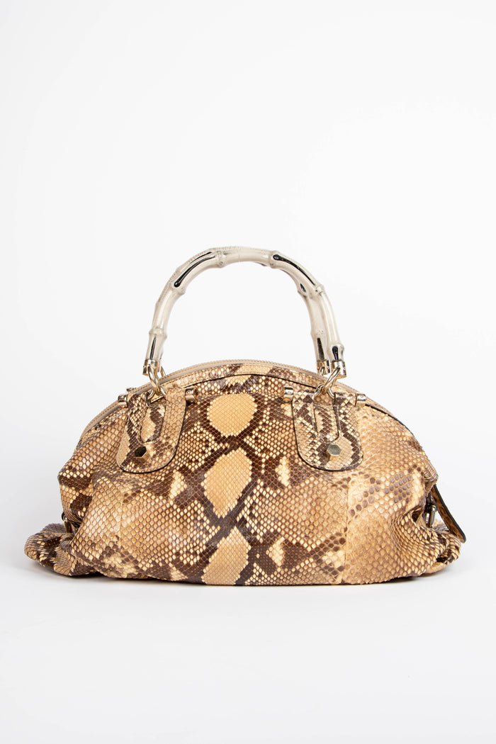 2000s Gucci Snakeskin Bamboo Top Handle Bag