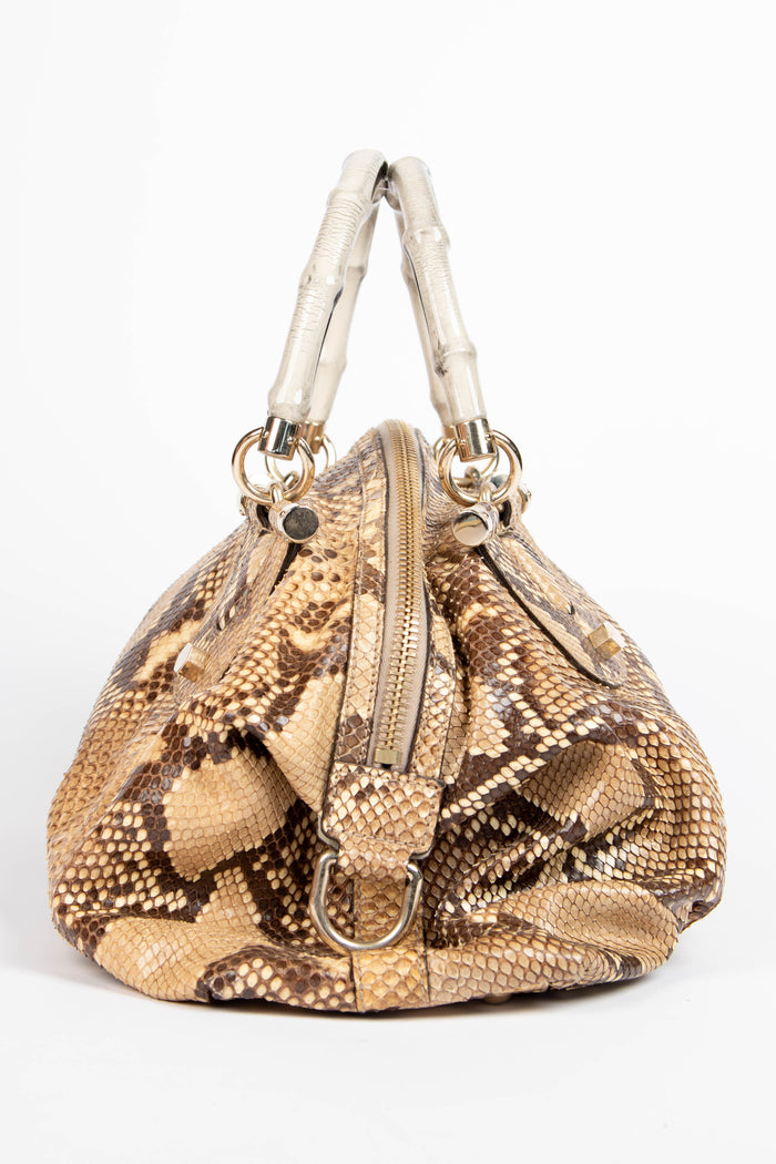 2000s Gucci Snakeskin Bamboo Top Handle Bag