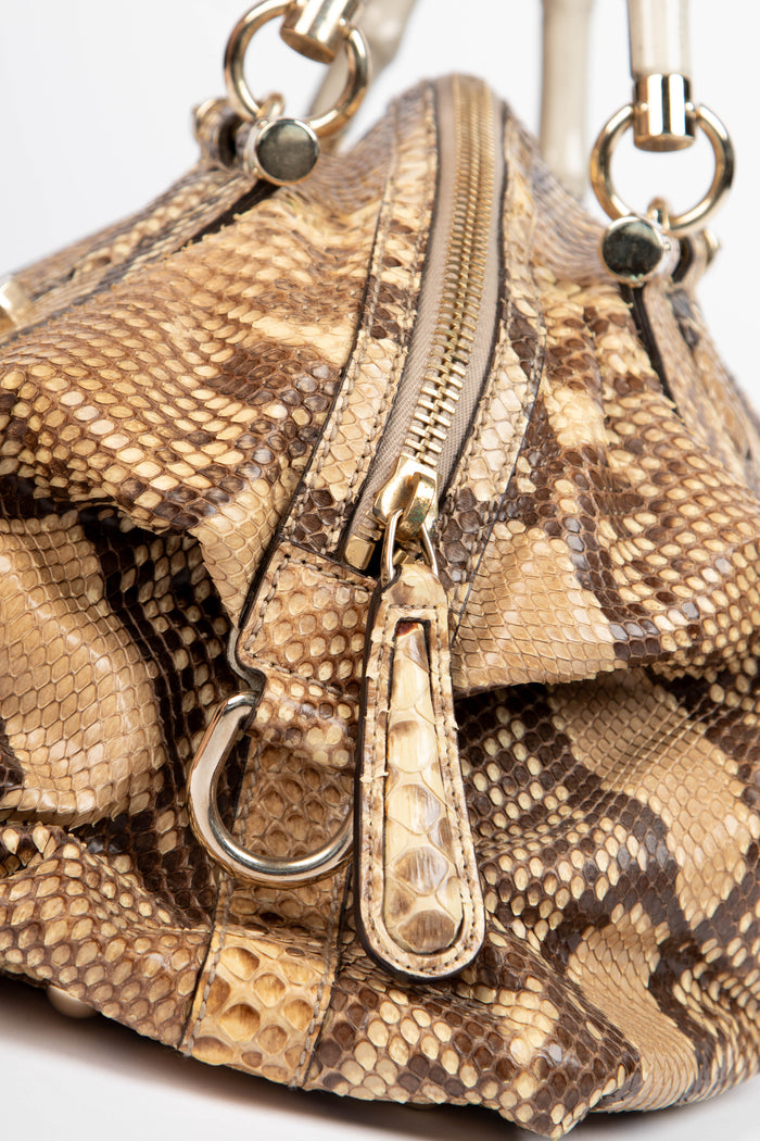 2000s Gucci Snakeskin Bamboo Top Handle Bag