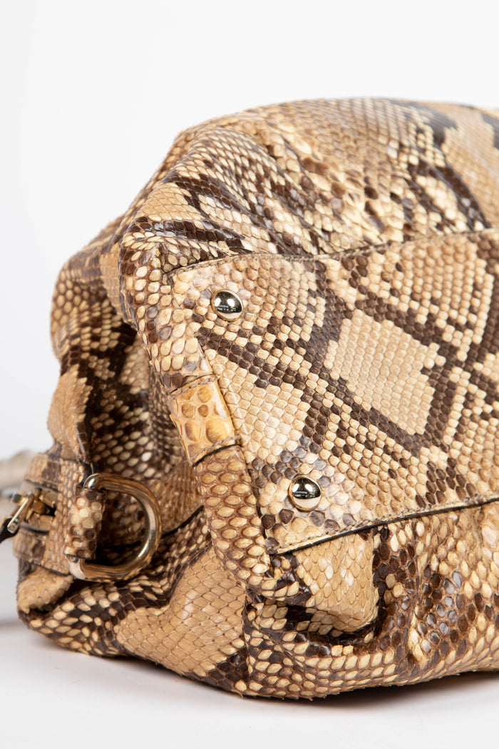 2000s Gucci Snakeskin Bamboo Top Handle Bag