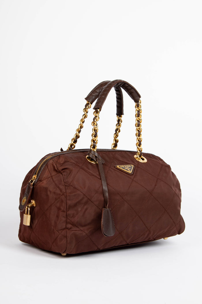 Vintage Prada Brown Tessuto Quilted Nylon Shoulder Bag