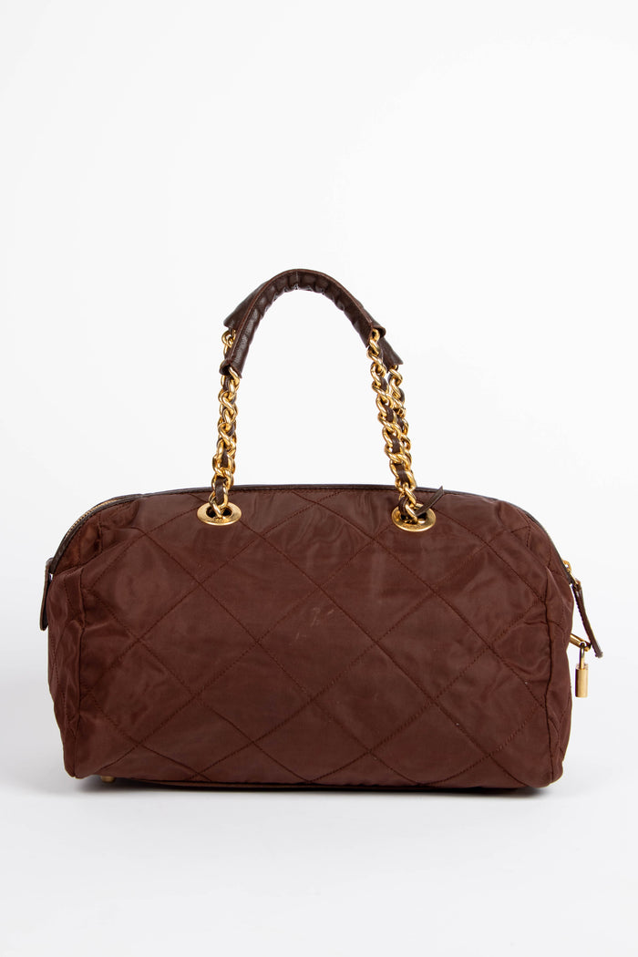 Vintage Prada Brown Tessuto Quilted Nylon Shoulder Bag