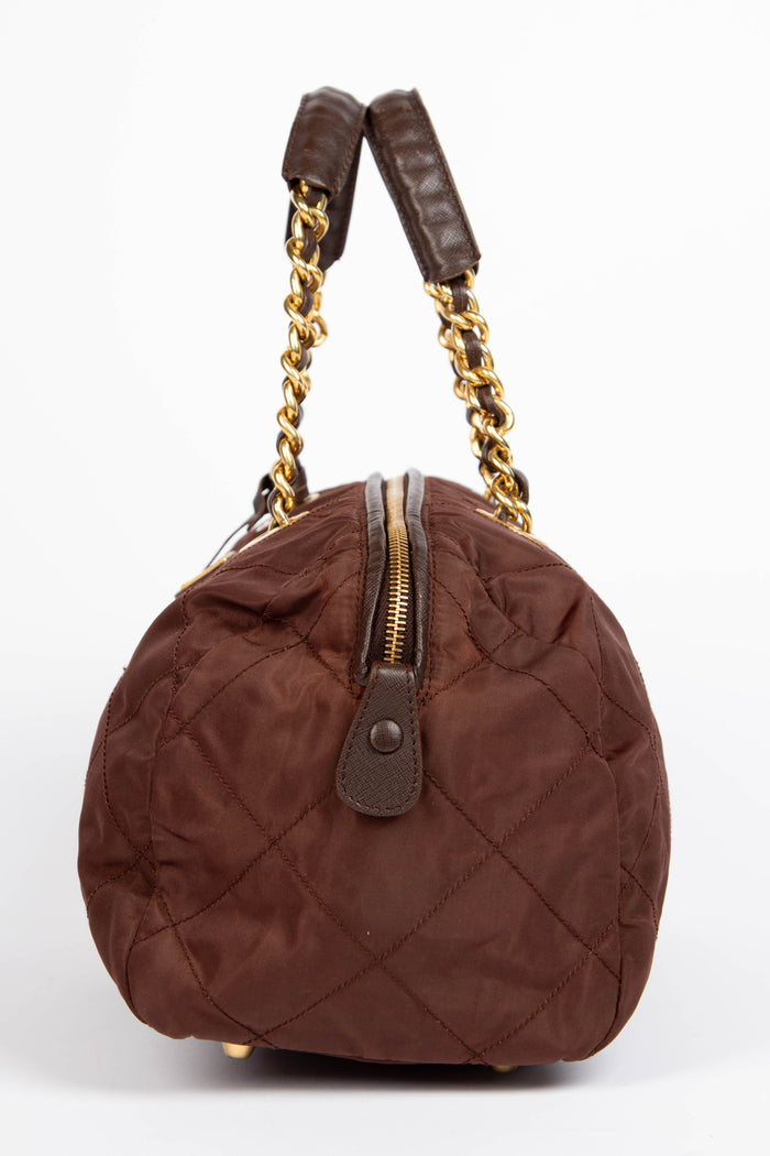 Vintage Prada Brown Tessuto Quilted Nylon Shoulder Bag