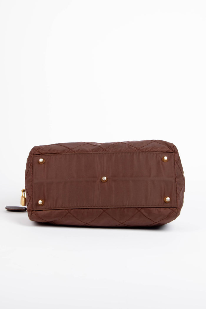 Vintage Prada Brown Tessuto Quilted Nylon Shoulder Bag