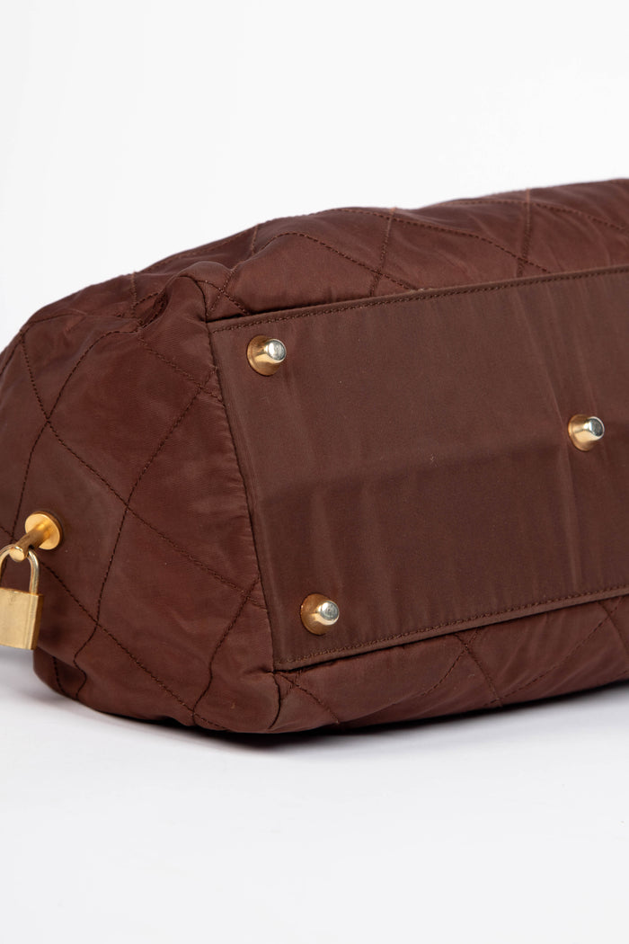 Vintage Prada Brown Tessuto Quilted Nylon Shoulder Bag