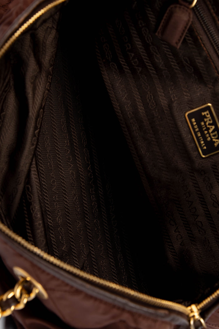 Vintage Prada Brown Tessuto Quilted Nylon Shoulder Bag