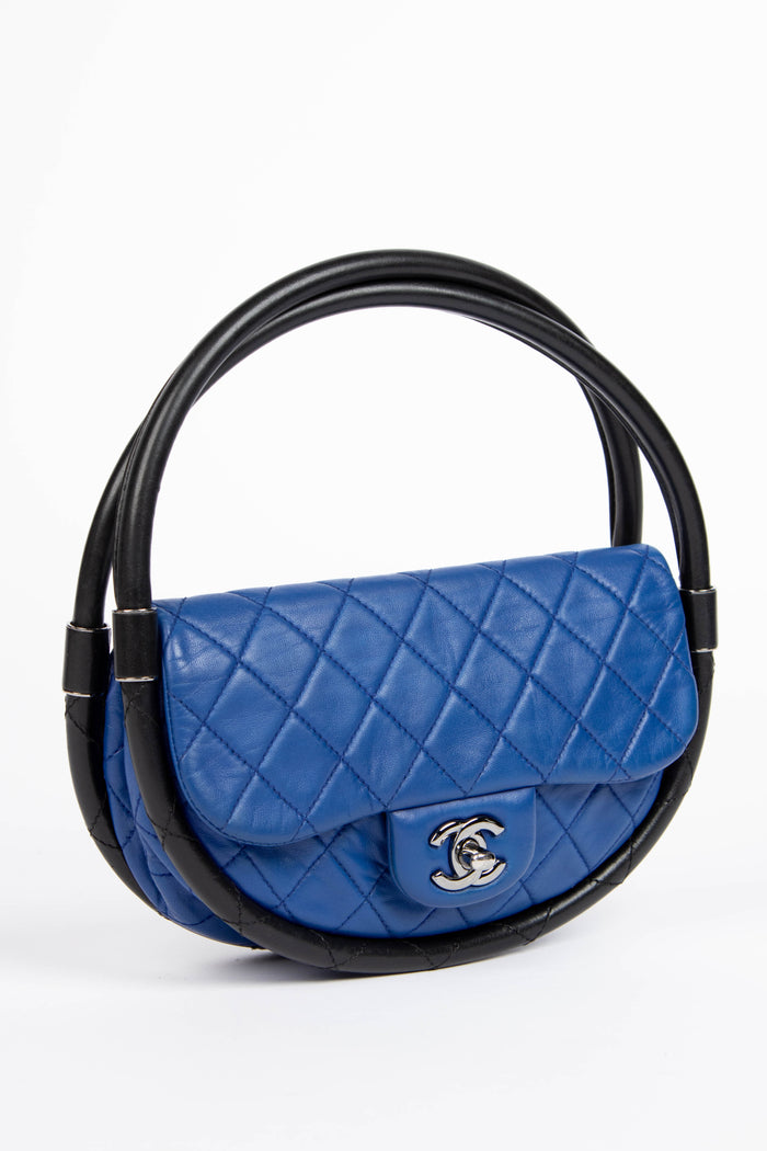 RARE 2000s Chanel Blue Lambskin Leather Small Hula Hoop Bag