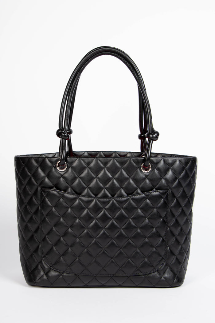 2000s Chanel Black Rue Cambon Lambskin Leather Tote Bag