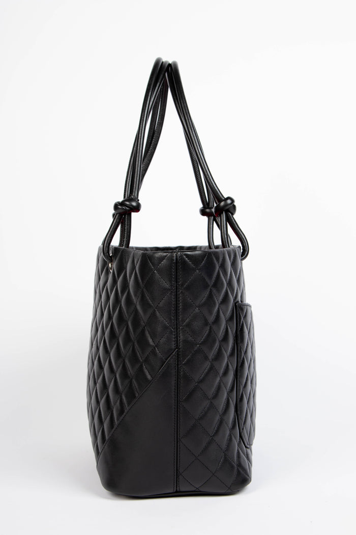 2000s Chanel Black Rue Cambon Lambskin Leather Tote Bag