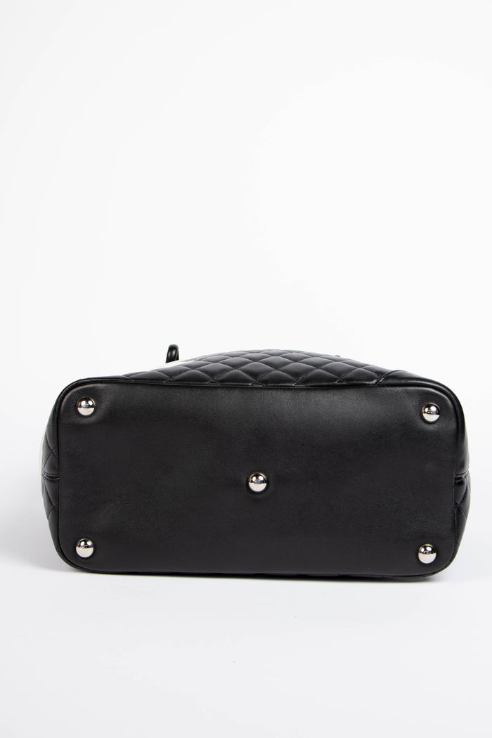 2000s Chanel Black Rue Cambon Lambskin Leather Tote Bag