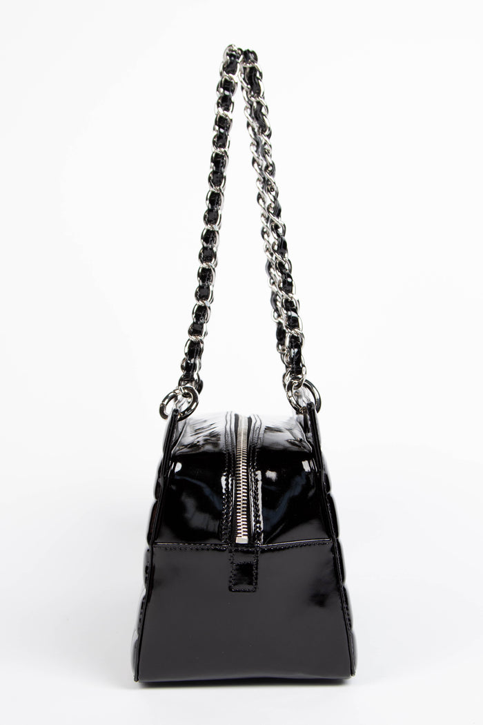2000s Chanel Black Patent Leather Chocolate Bar Tote Bag