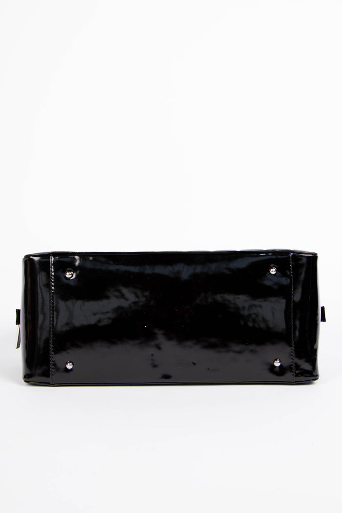 2000s Chanel Black Patent Leather Chocolate Bar Tote Bag