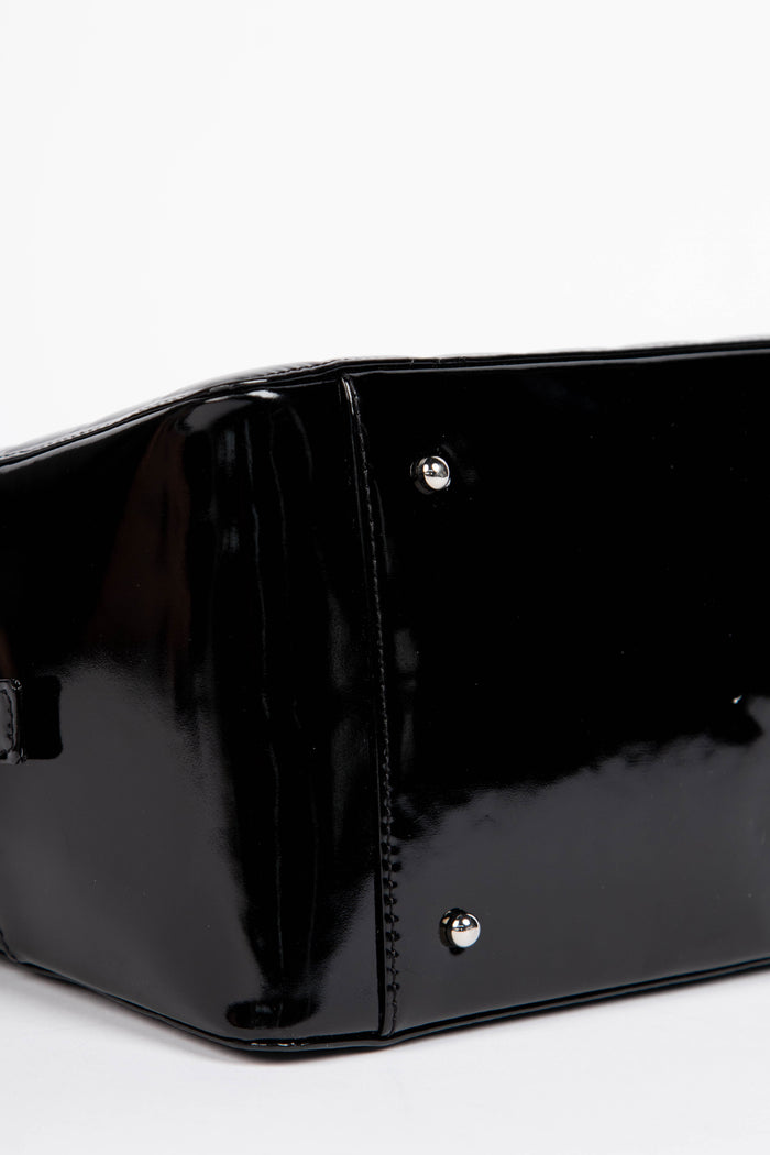 2000s Chanel Black Patent Leather Chocolate Bar Tote Bag