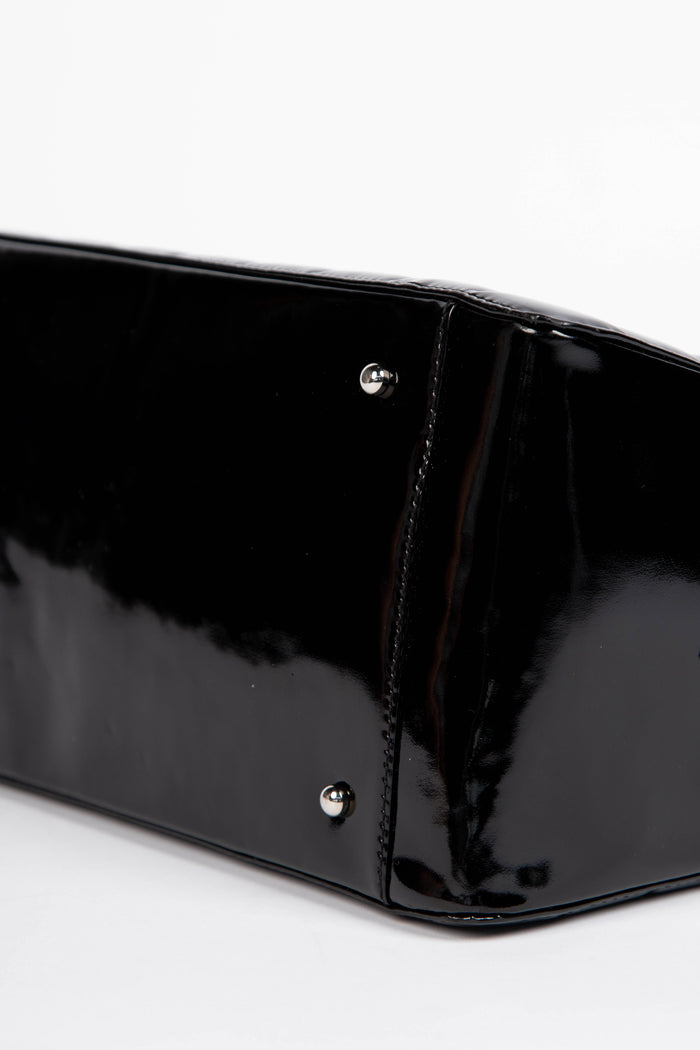 2000s Chanel Black Patent Leather Chocolate Bar Tote Bag