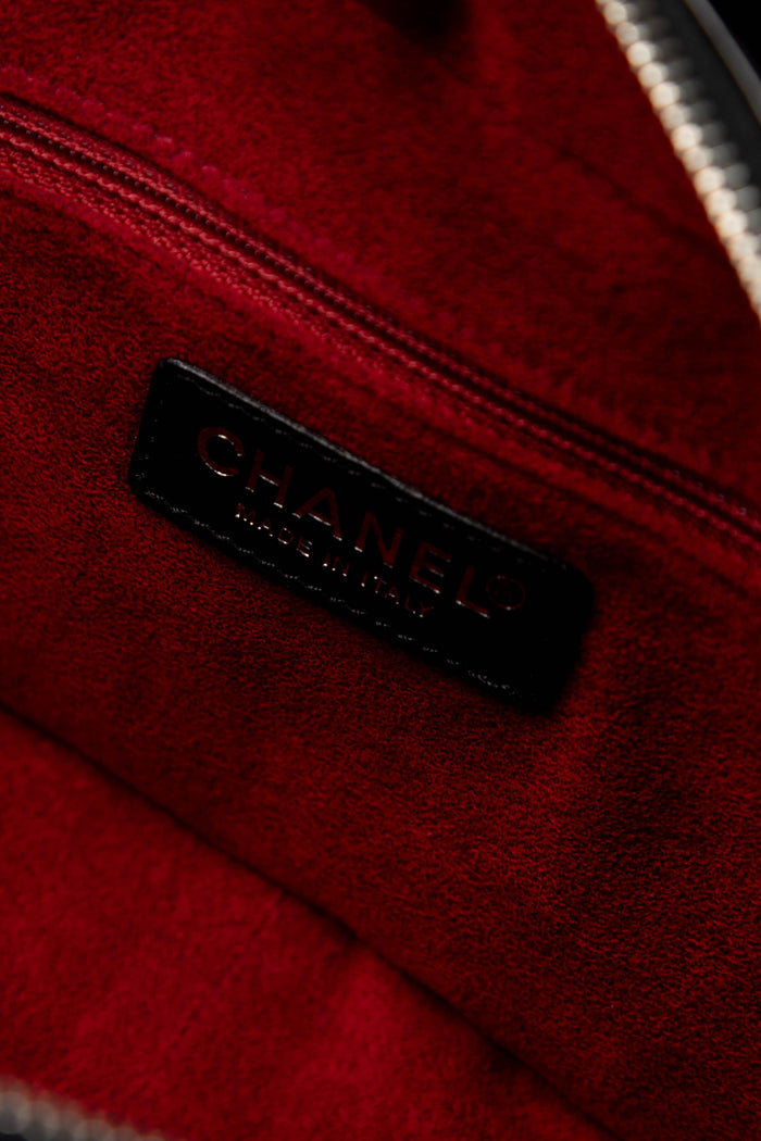 2000s Chanel Black Patent Leather Chocolate Bar Tote Bag