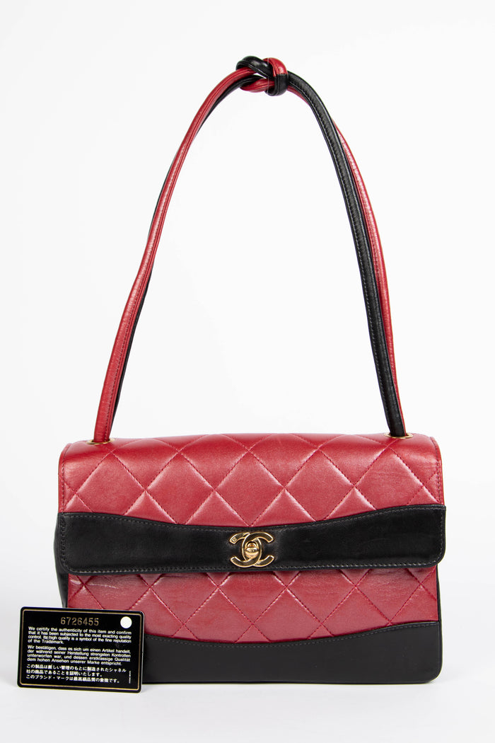 2000s Chanel Black and Red Lambskin Single Flap Shoulder Bag
