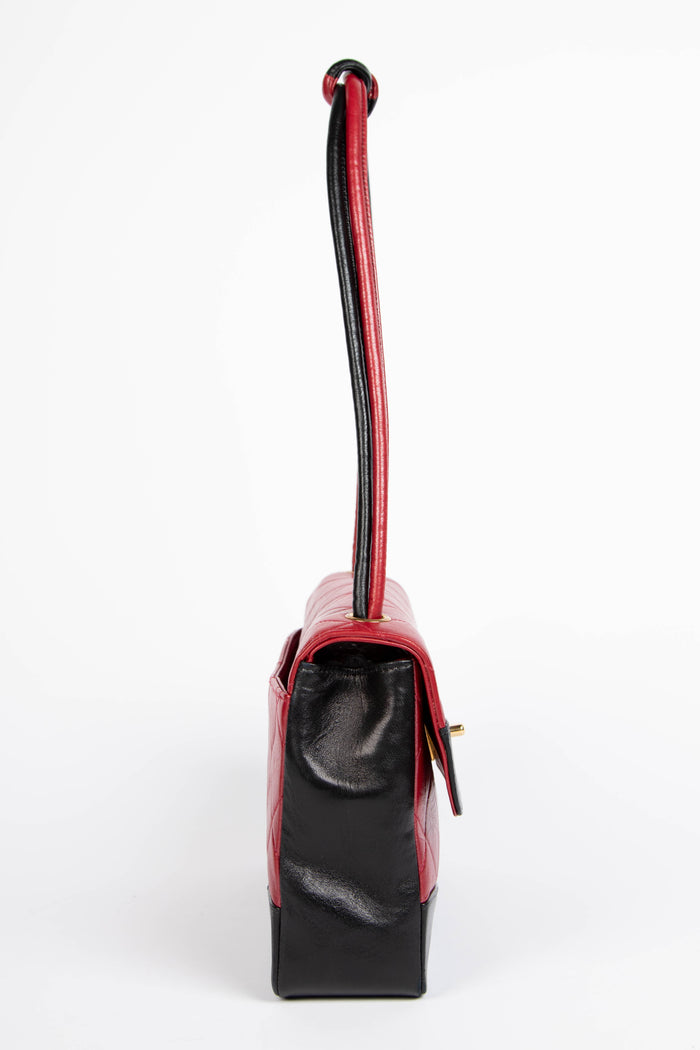 2000s Chanel Black and Red Lambskin Single Flap Shoulder Bag