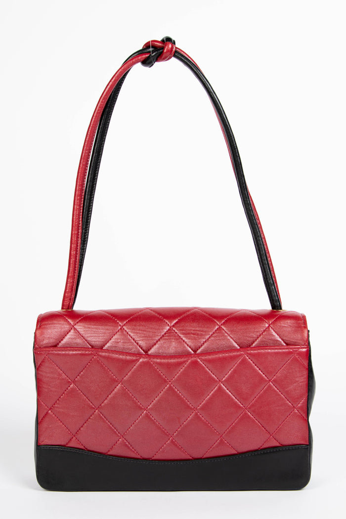 2000s Chanel Black and Red Lambskin Single Flap Shoulder Bag