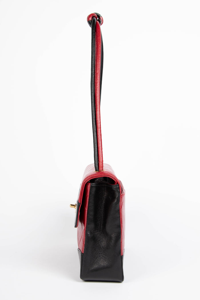 2000s Chanel Black and Red Lambskin Single Flap Shoulder Bag