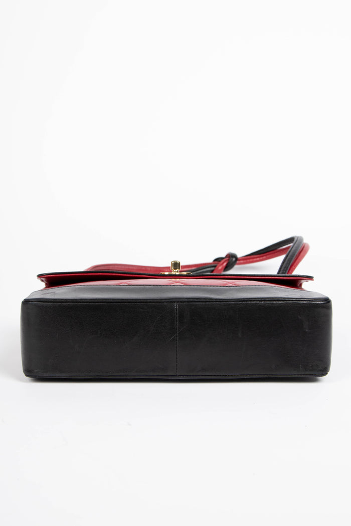 2000s Chanel Black and Red Lambskin Single Flap Shoulder Bag