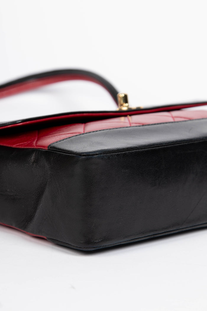 2000s Chanel Black and Red Lambskin Single Flap Shoulder Bag