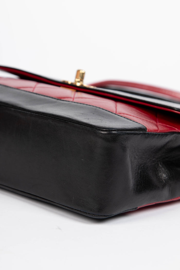 2000s Chanel Black and Red Lambskin Single Flap Shoulder Bag