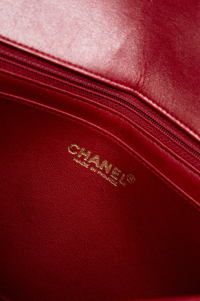 2000s Chanel Black and Red Lambskin Single Flap Shoulder Bag