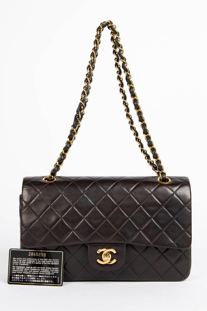 90s Chanel Espresso Black Medium Double Flap Bag with 24k GHW