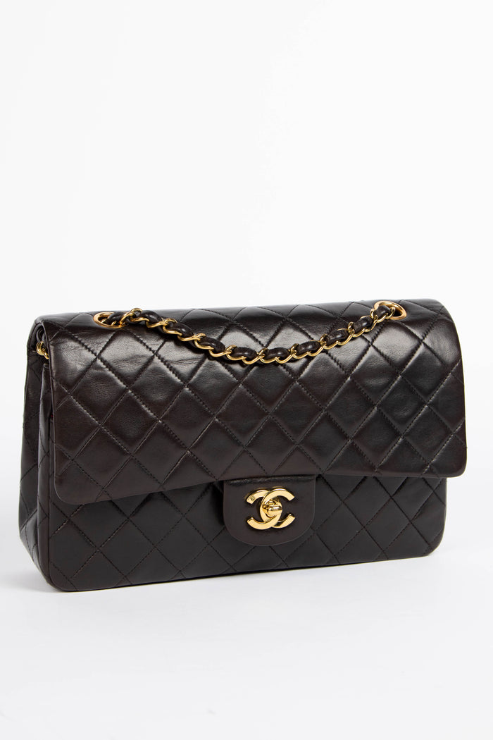 90s Chanel Espresso Black Medium Double Flap Bag with 24k GHW