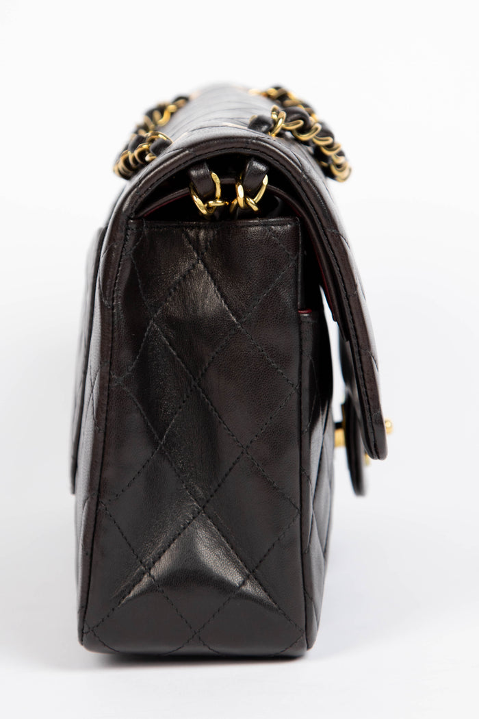 90s Chanel Espresso Black Medium Double Flap Bag with 24k GHW