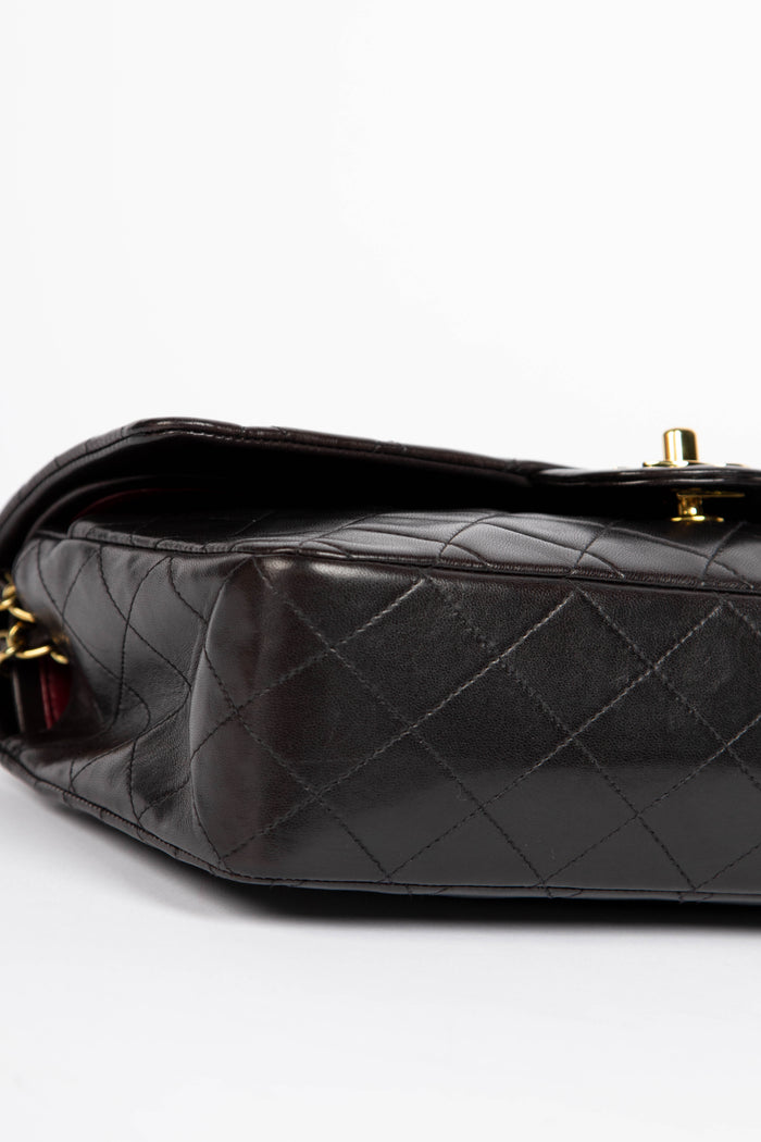 90s Chanel Espresso Black Medium Double Flap Bag with 24k GHW