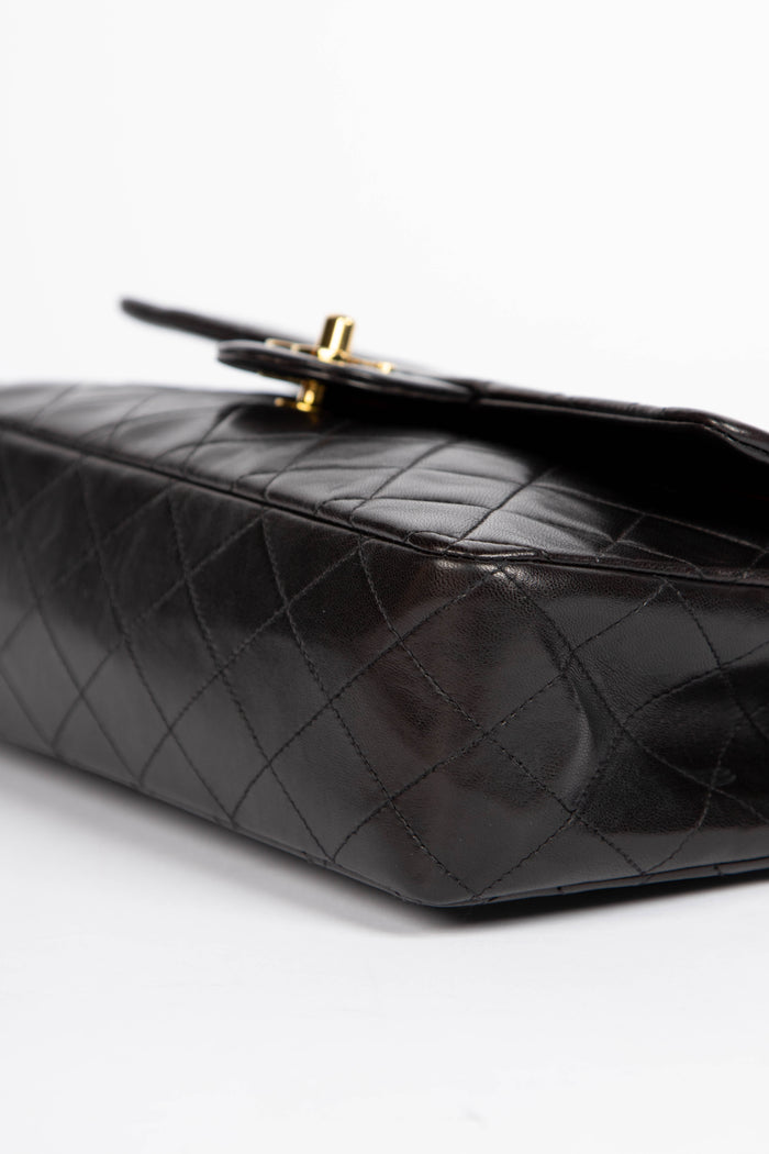 90s Chanel Espresso Black Medium Double Flap Bag with 24k GHW
