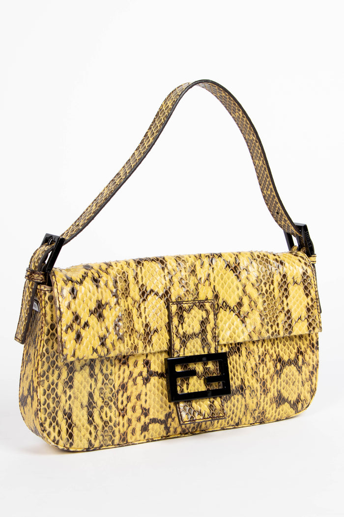 RARE Fendi Yellow Python Baguette Shoulder Bag