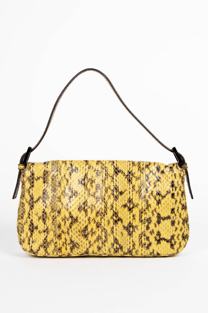 RARE Fendi Yellow Python Baguette Shoulder Bag