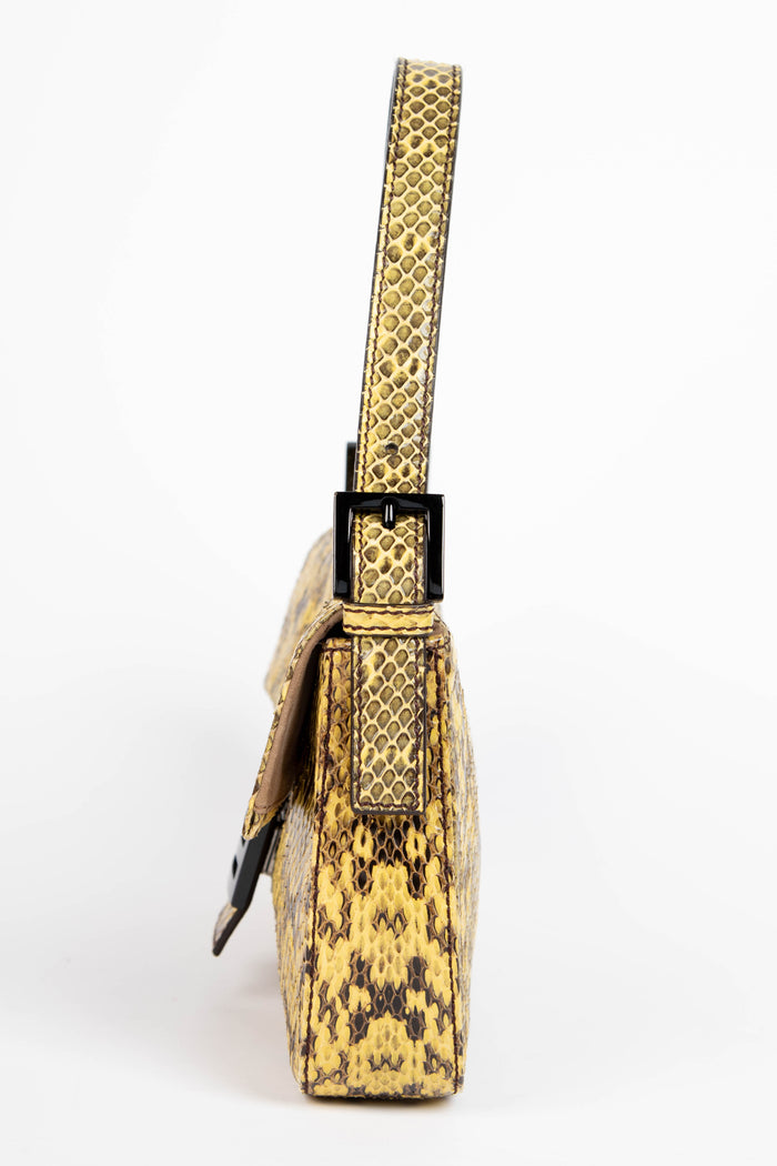RARE Fendi Yellow Python Baguette Shoulder Bag