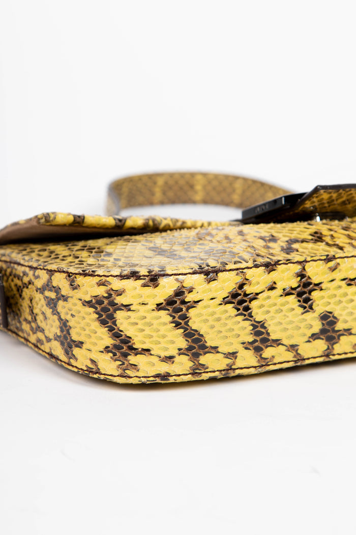 RARE Fendi Yellow Python Baguette Shoulder Bag