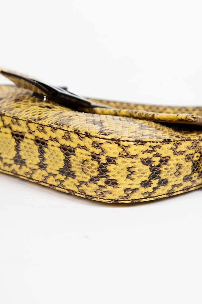 RARE Fendi Yellow Python Baguette Shoulder Bag