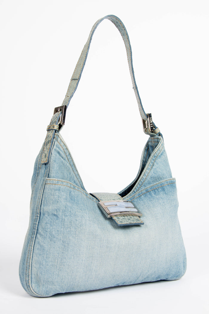 RARE 2000s Fendi Washed Denim Shoulder Bag