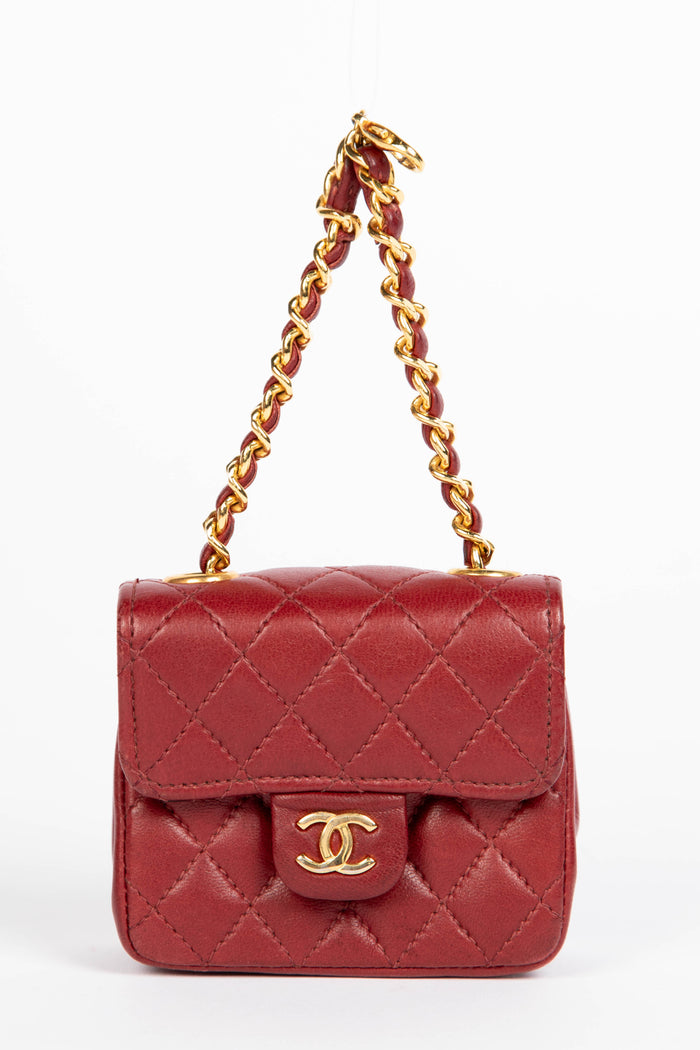 RARE 90s Chanel Red Lambskin Leather Belt Bag