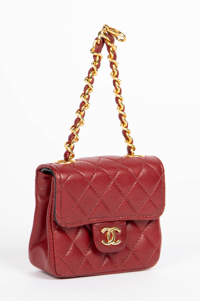 RARE 90s Chanel Red Lambskin Leather Belt Bag