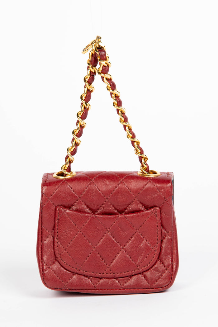 RARE 90s Chanel Red Lambskin Leather Belt Bag