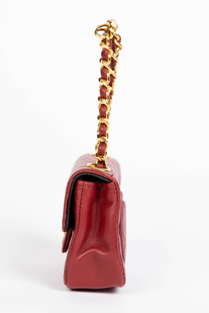 RARE 90s Chanel Red Lambskin Leather Belt Bag