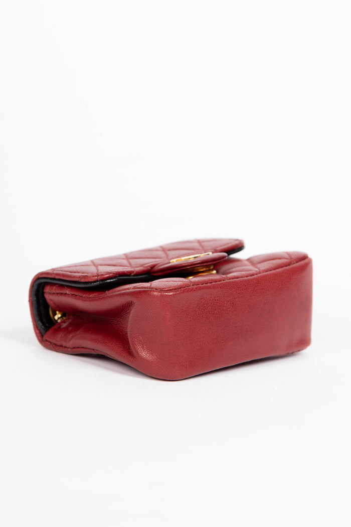 RARE 90s Chanel Red Lambskin Leather Belt Bag