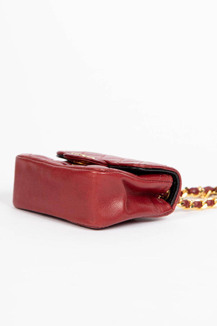 RARE 90s Chanel Red Lambskin Leather Belt Bag